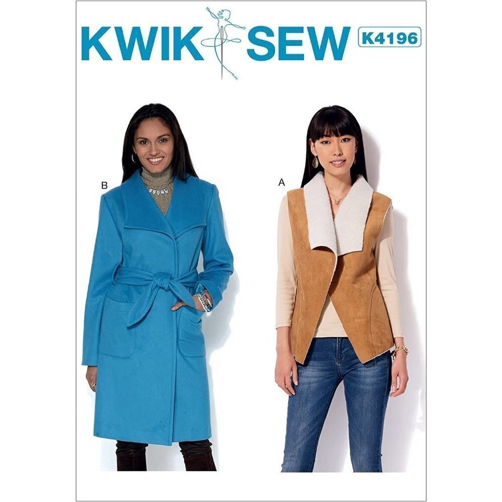 Kwik Sew Sewing Pattern 4196 Shawl Collar Vest Coat Belt Size‎ XS-XL